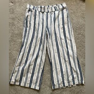 a.n.a Blue and White Striped Linen Blend Wide Leg Cropped Pants